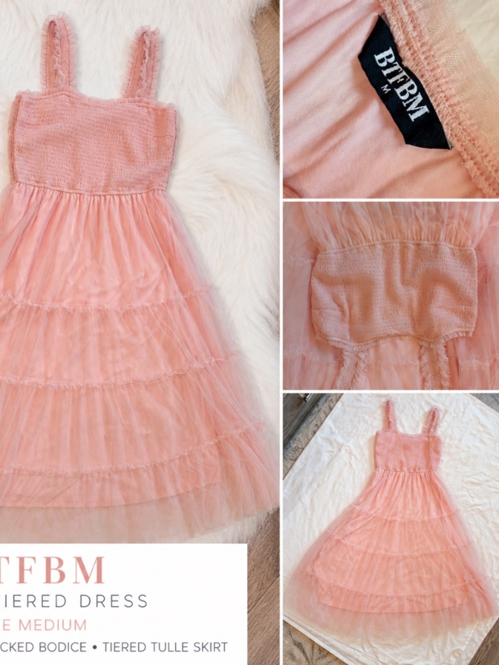 BTFBM Pink Tulle Tiered Dress – Size Medium - Picture 6 of 12